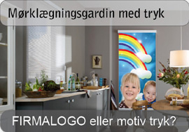 M&oslash;rkl&aelig;gningsgardin med LOGO eller FOTO tryk